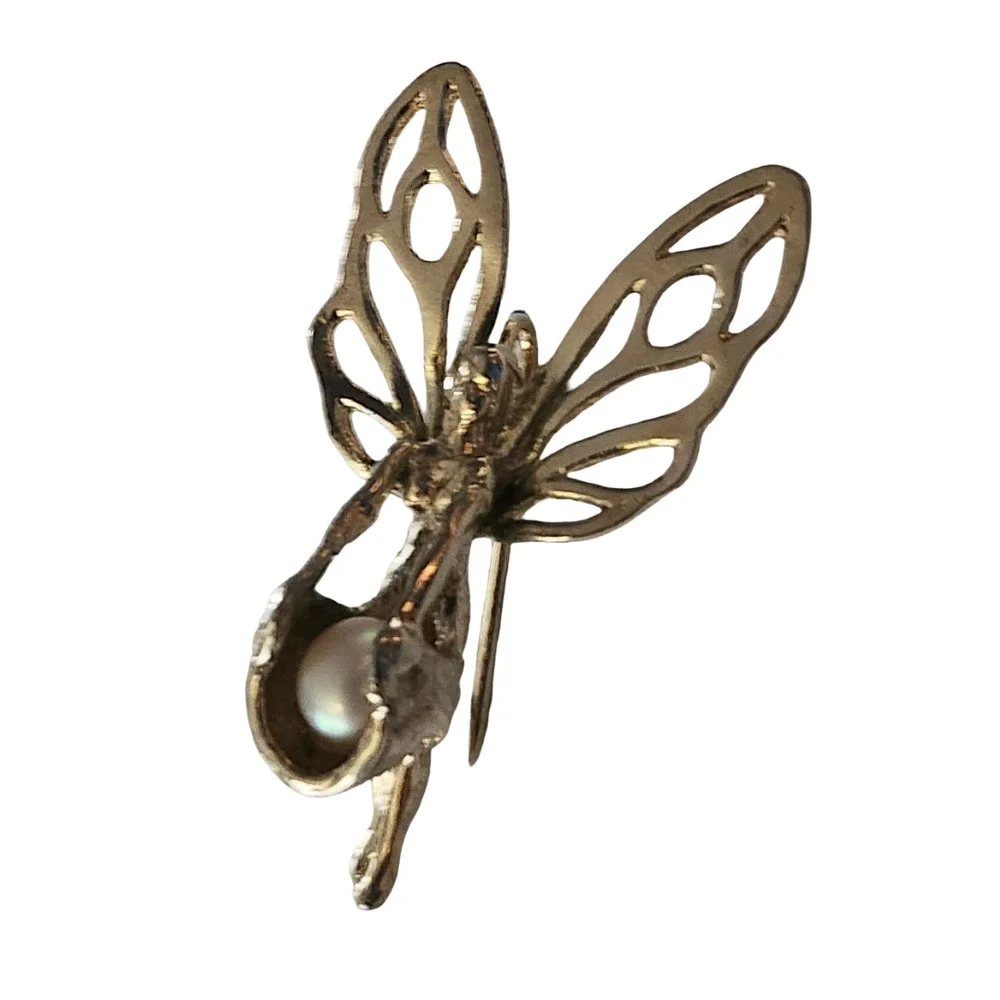 Antique Art Nouveau Early 20th Century Fairy  with Pearl C-Clasp Pin Brooch